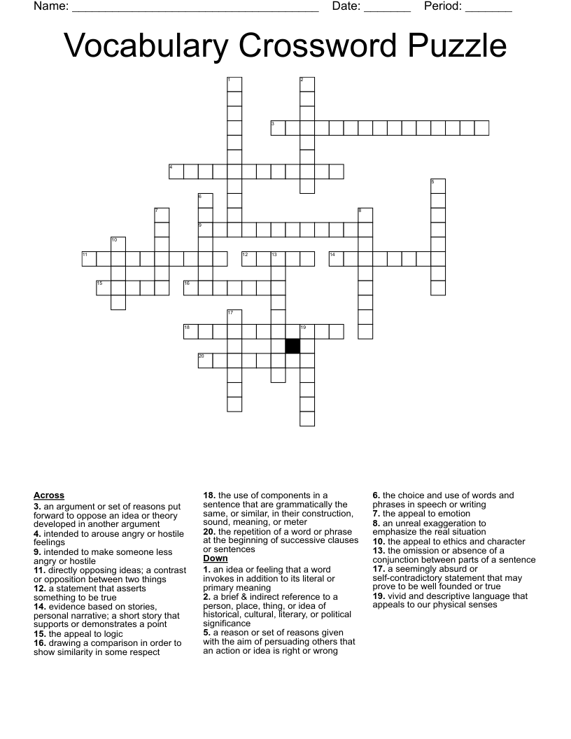 Vocabulary Crossword Puzzle 