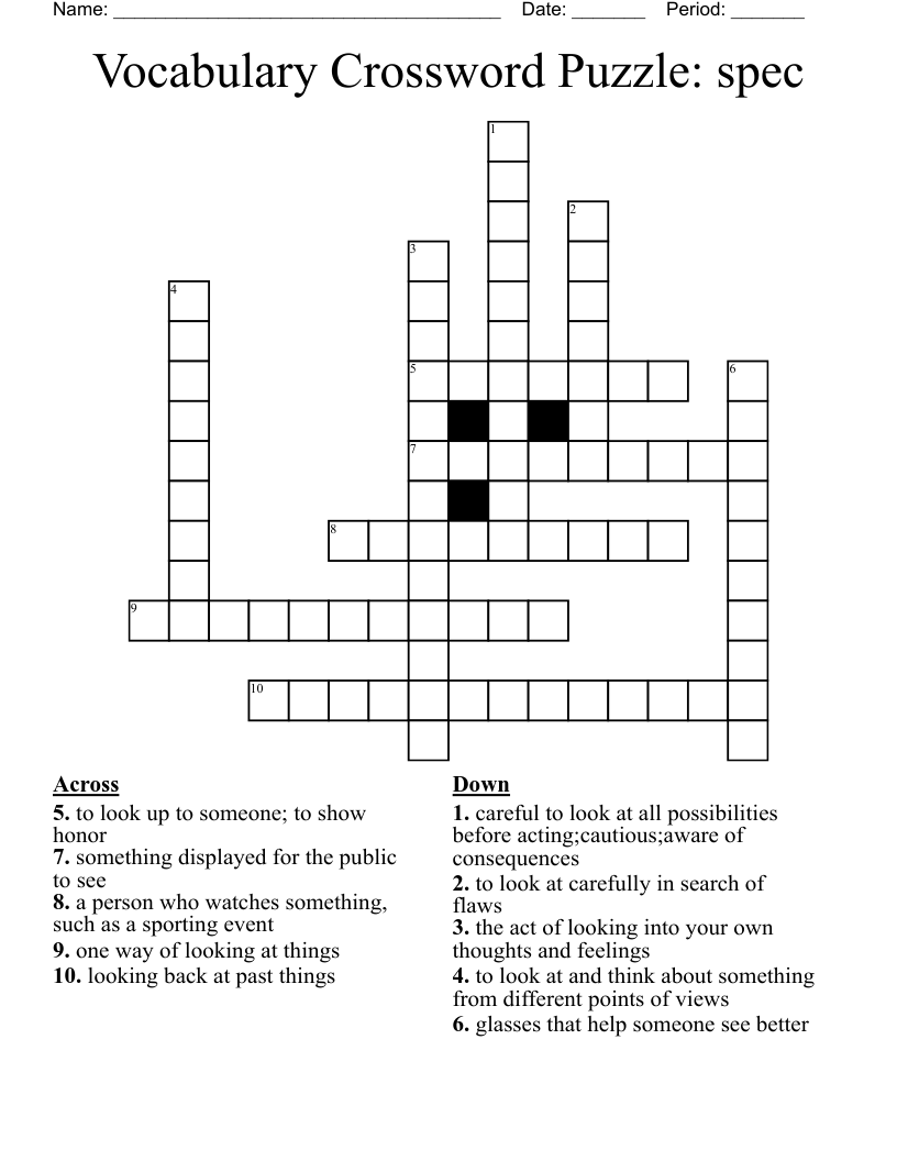 Vocabulary Crossword Puzzle: spec