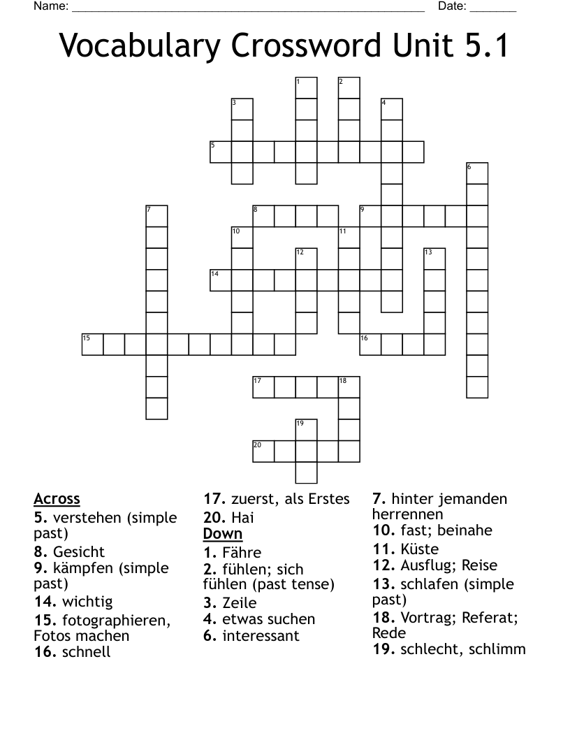 Vocabulary Crossword Unit 5.1
