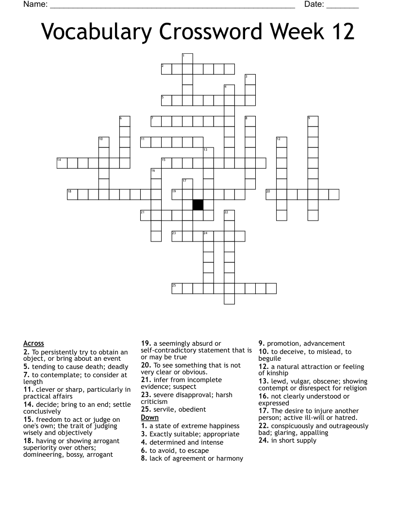 Vocabulary Crossword Week 12