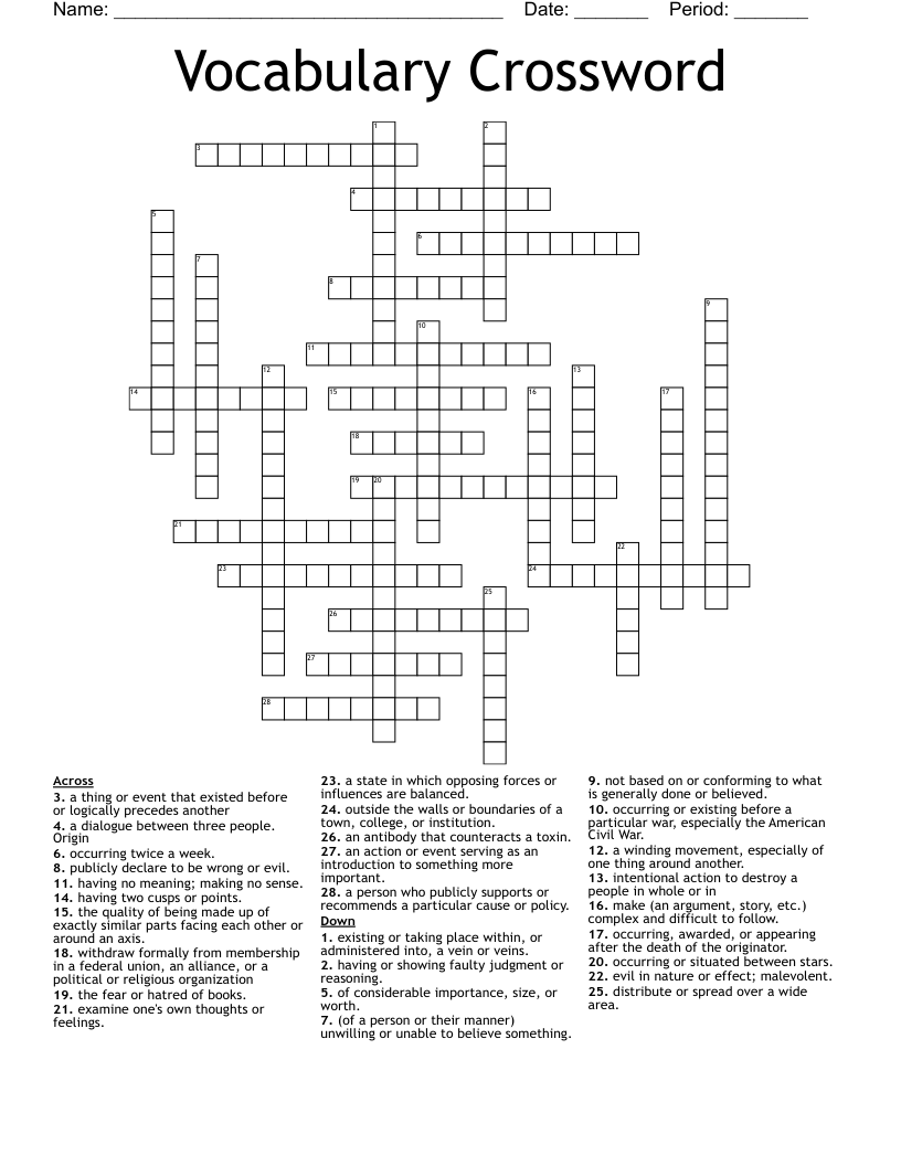 Vocabulary Crossword 