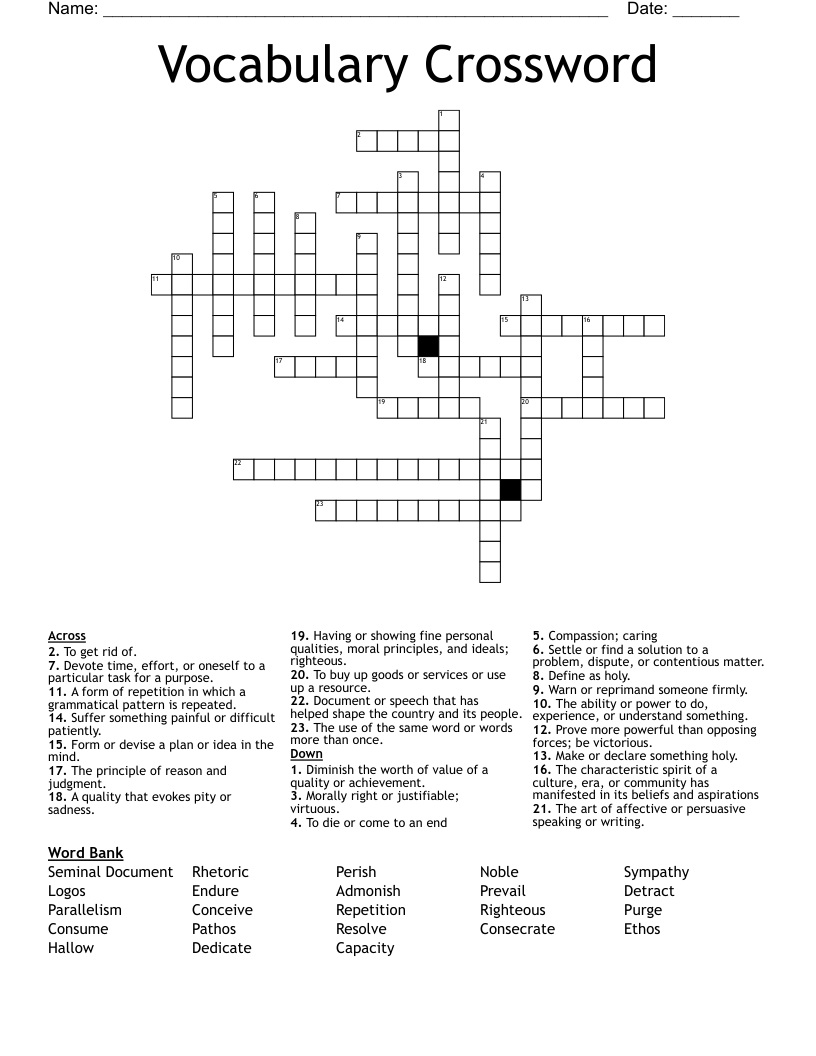 Vocabulary Crossword 
