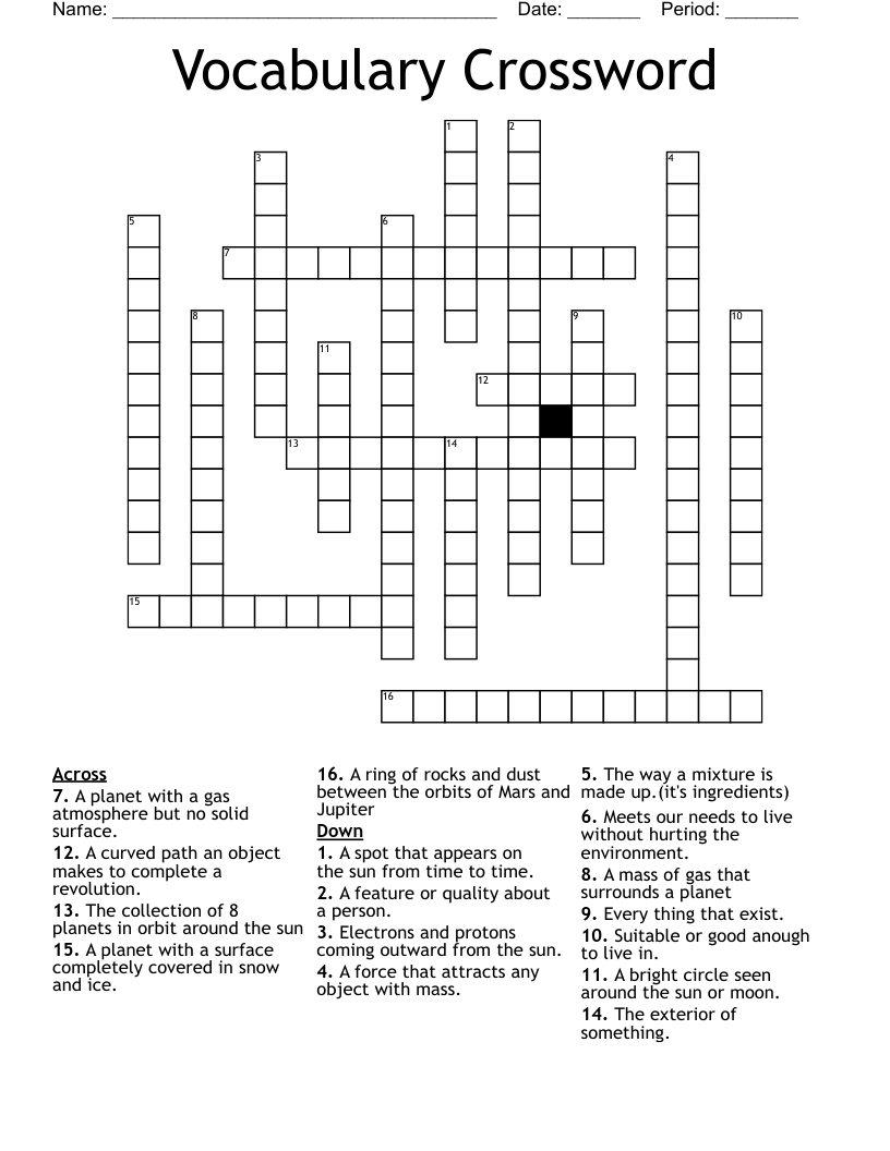 Vocabulary Crossword 