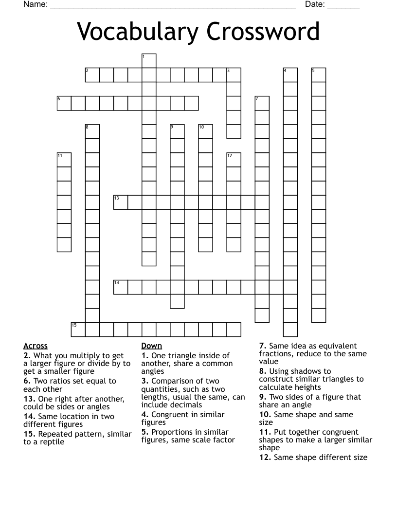 Vocabulary Crossword 
