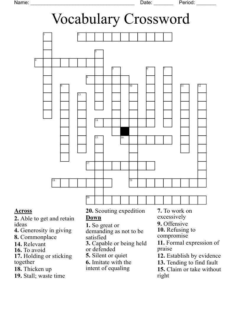 Vocabulary Crossword 