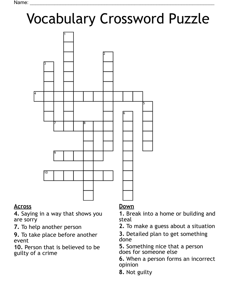 Vocabulary Crossword  Puzzle