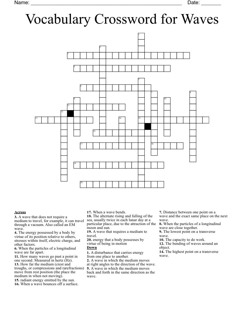 Vocabulary Crossword for Waves