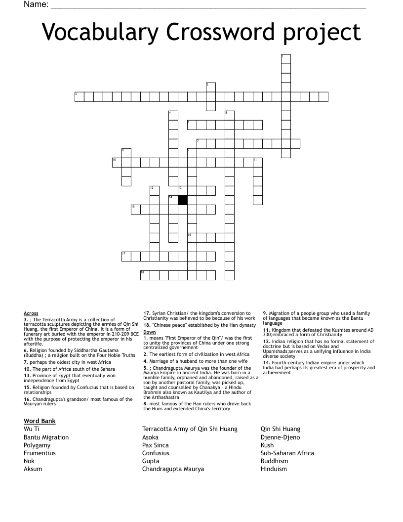 Vocabulary Crossword project