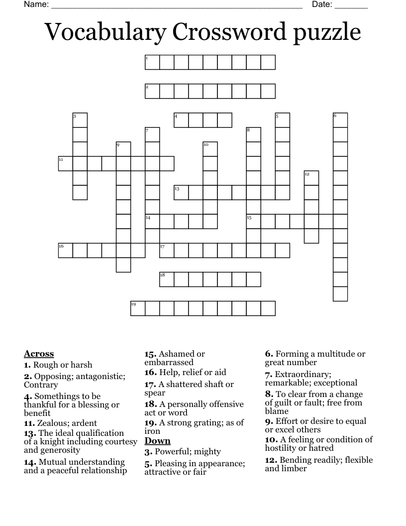 Vocabulary Crossword puzzle 