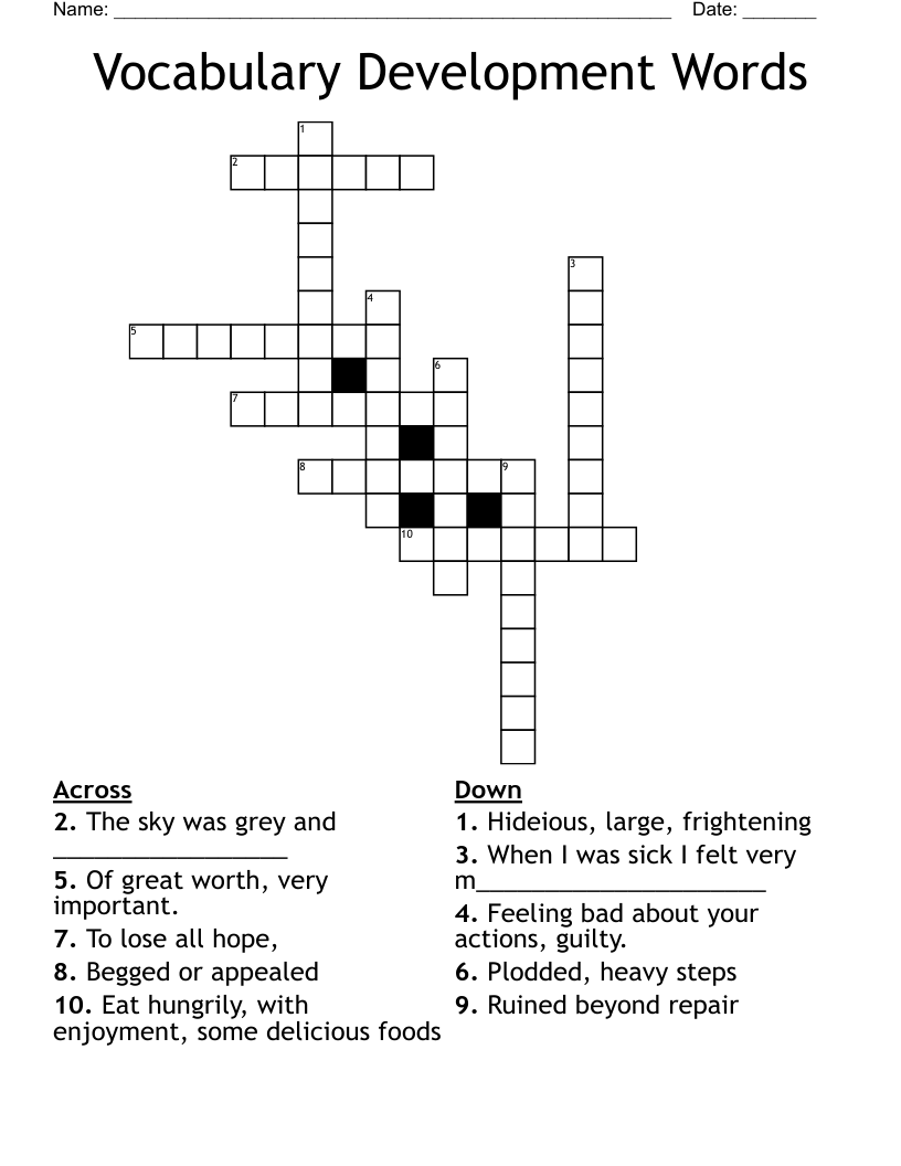 Vocabulary Development Words Crossword