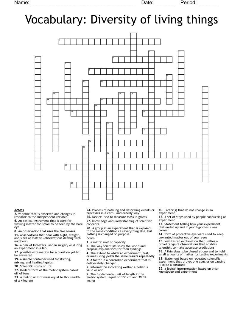 Vocabulary: Diversity of living things Crossword
