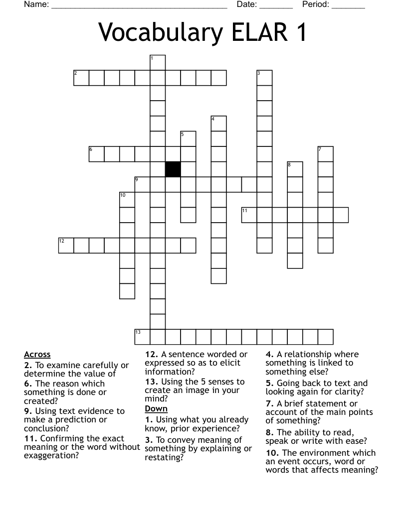 Vocabulary ELAR 1 Crossword