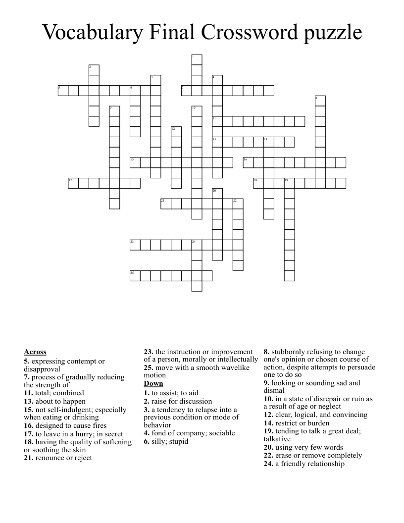 Vocabulary Final Crossword puzzle