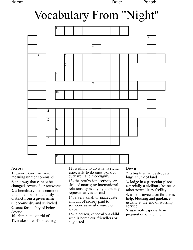 Vocabulary From "Night" Crossword