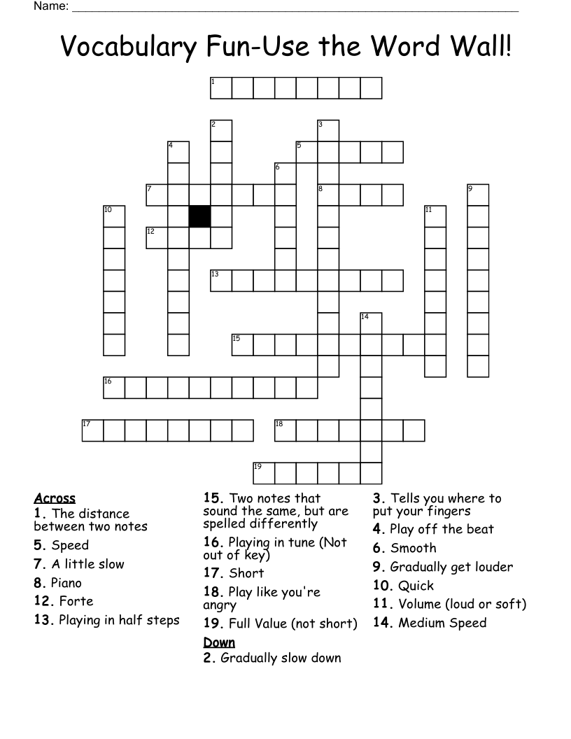 Vocabulary Fun-Use the Word Wall! Crossword
