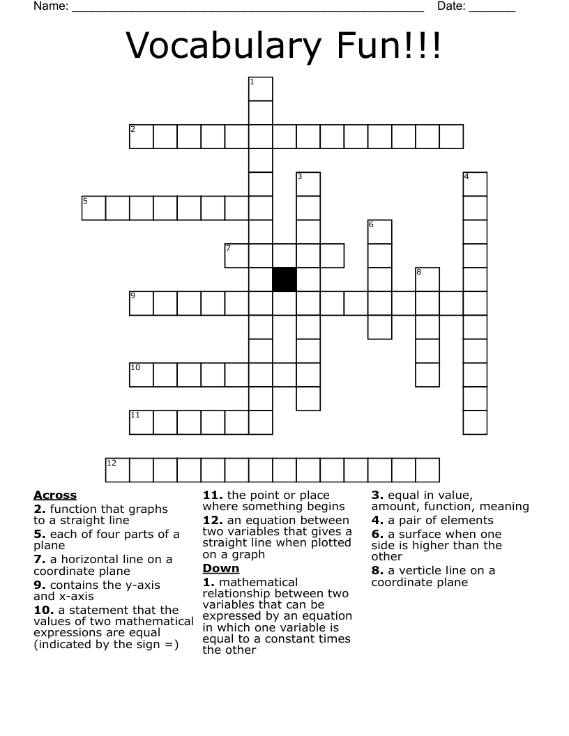 Vocabulary Fun!!! Crossword