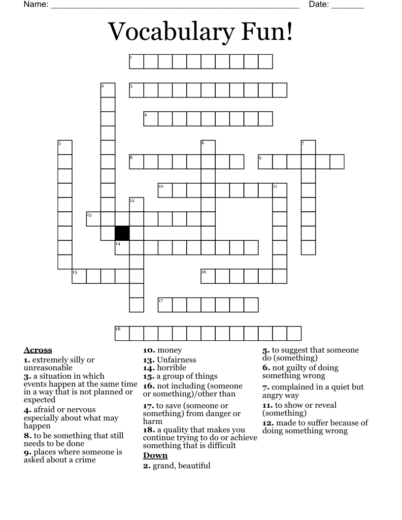 Vocabulary Fun!  Crossword