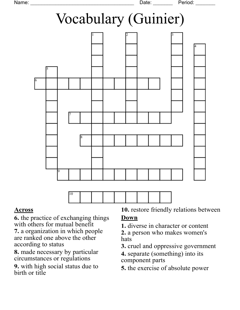 Vocabulary (Guinier)  Crossword