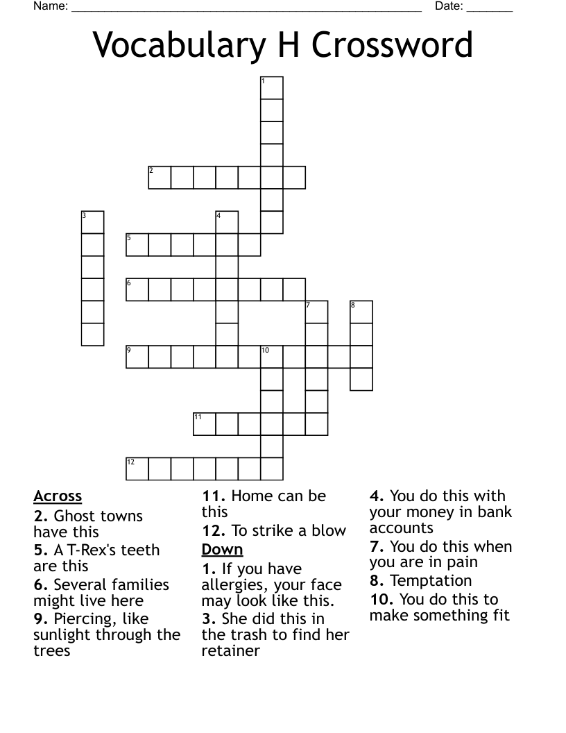Vocabulary H Crossword