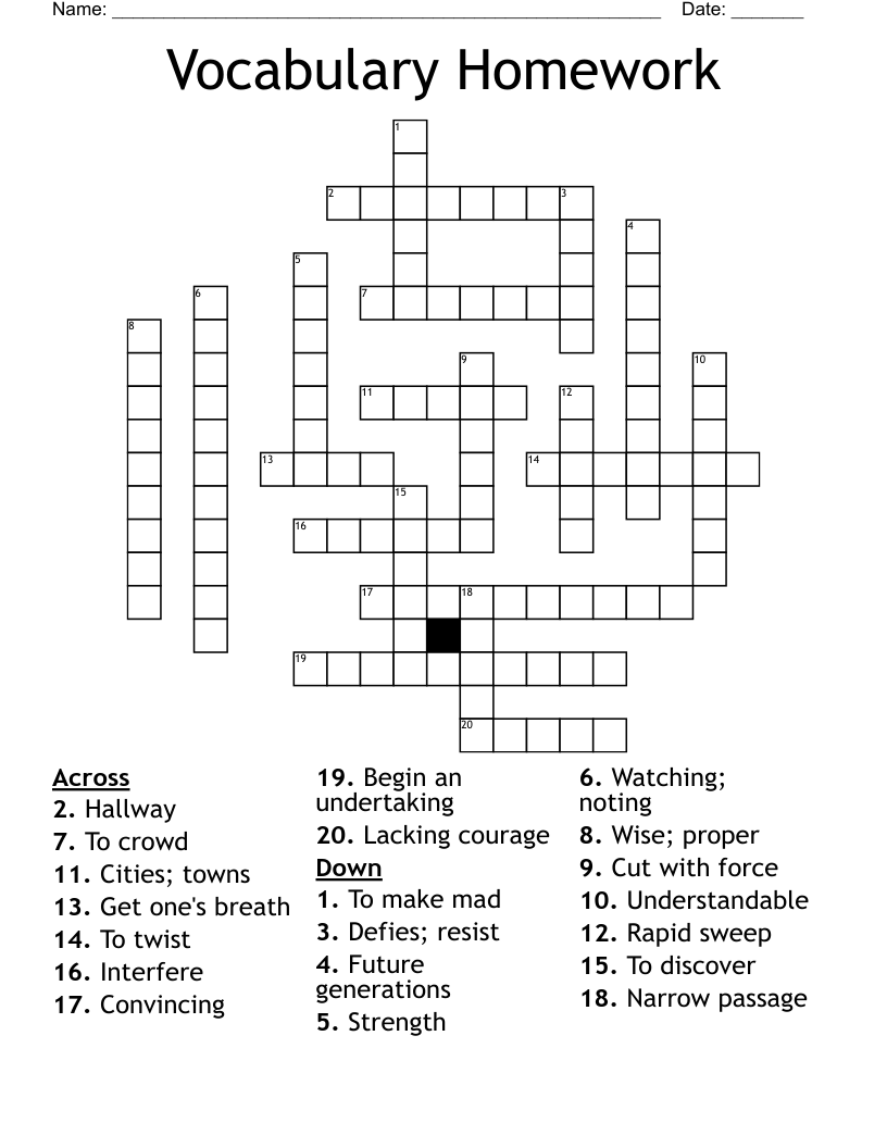 Vocabulary Homework  Crossword