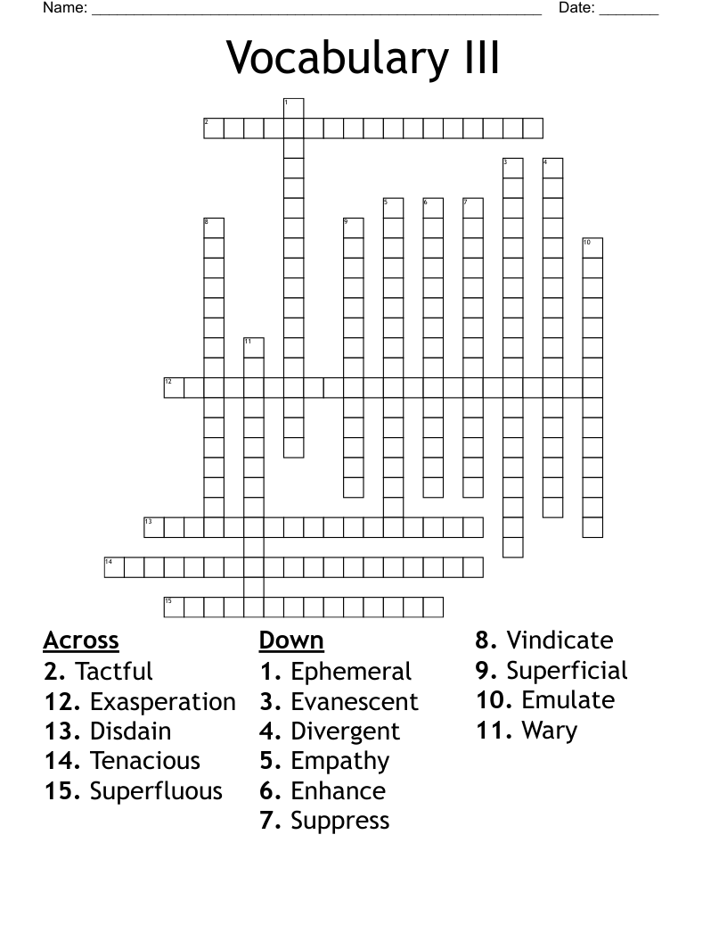 Vocabulary III Crossword