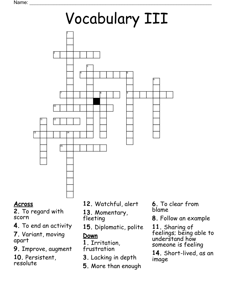 Vocabulary III Crossword