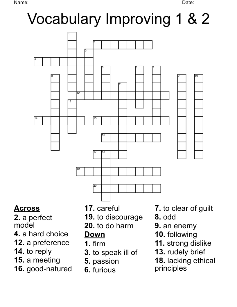 Vocabulary Improving 1 & 2 Crossword