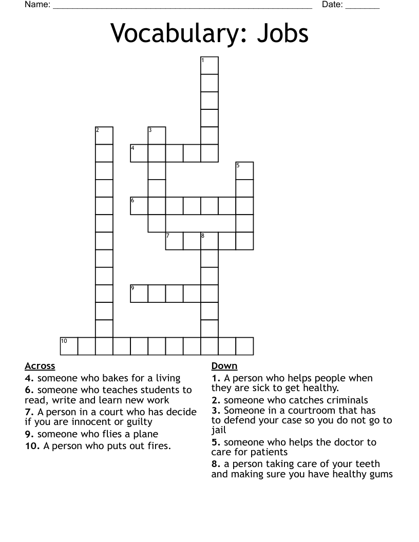 Vocabulary: Jobs Crossword