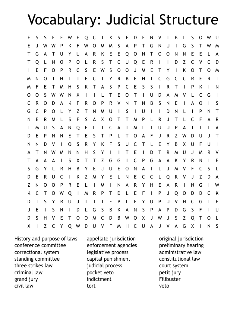 Vocabulary: Judicial Structure  Word Search