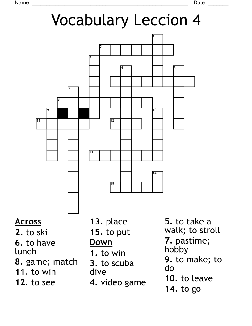 Vocabulary Leccion 4 Crossword