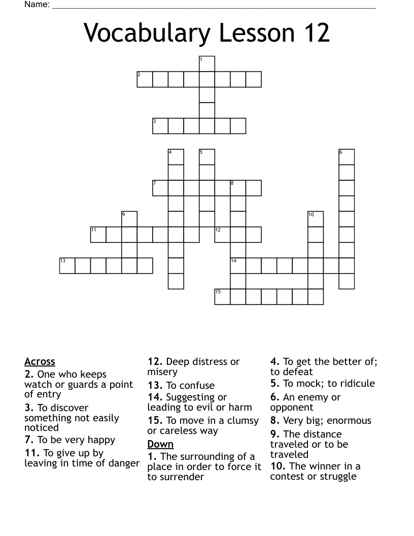 Vocabulary Lesson 12 Crossword