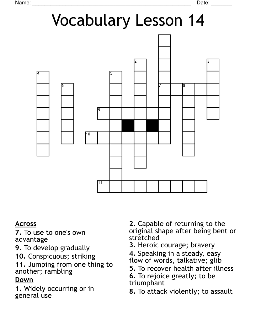 Vocabulary Lesson 14 Crossword