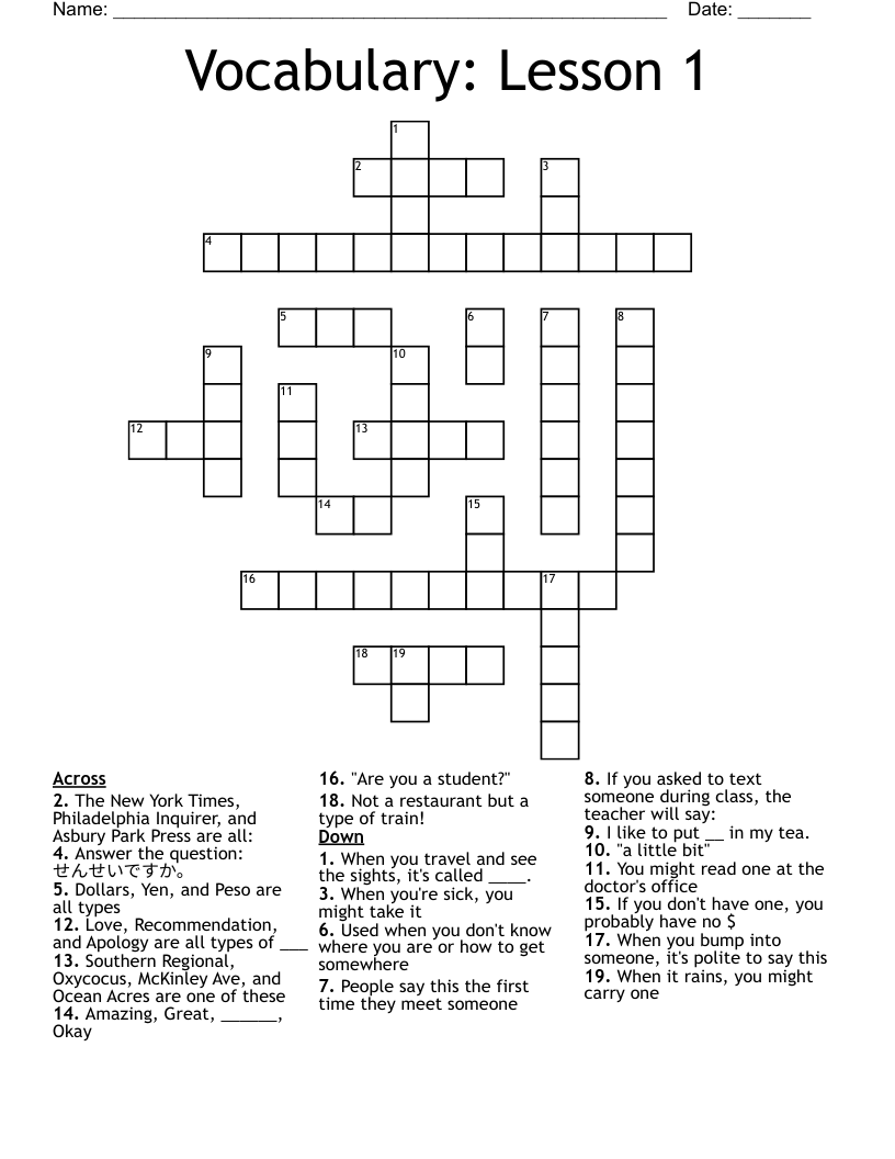 Vocabulary: Lesson 1 Crossword