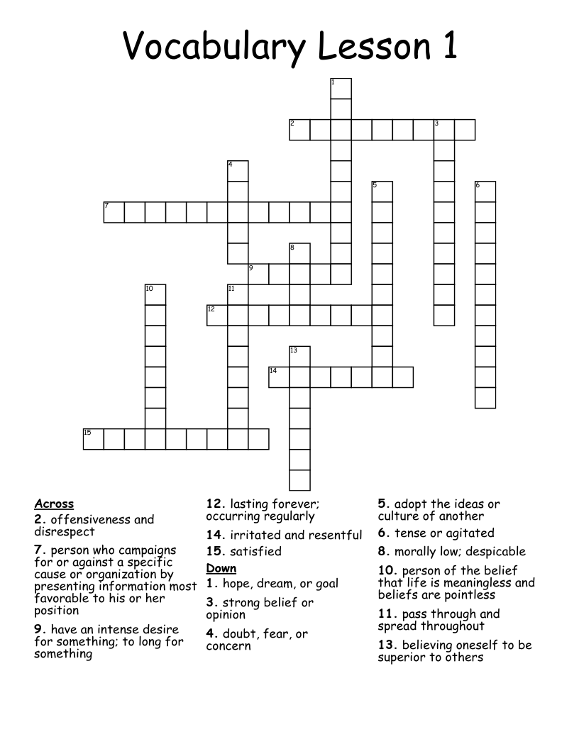 Vocabulary Lesson 1 Crossword