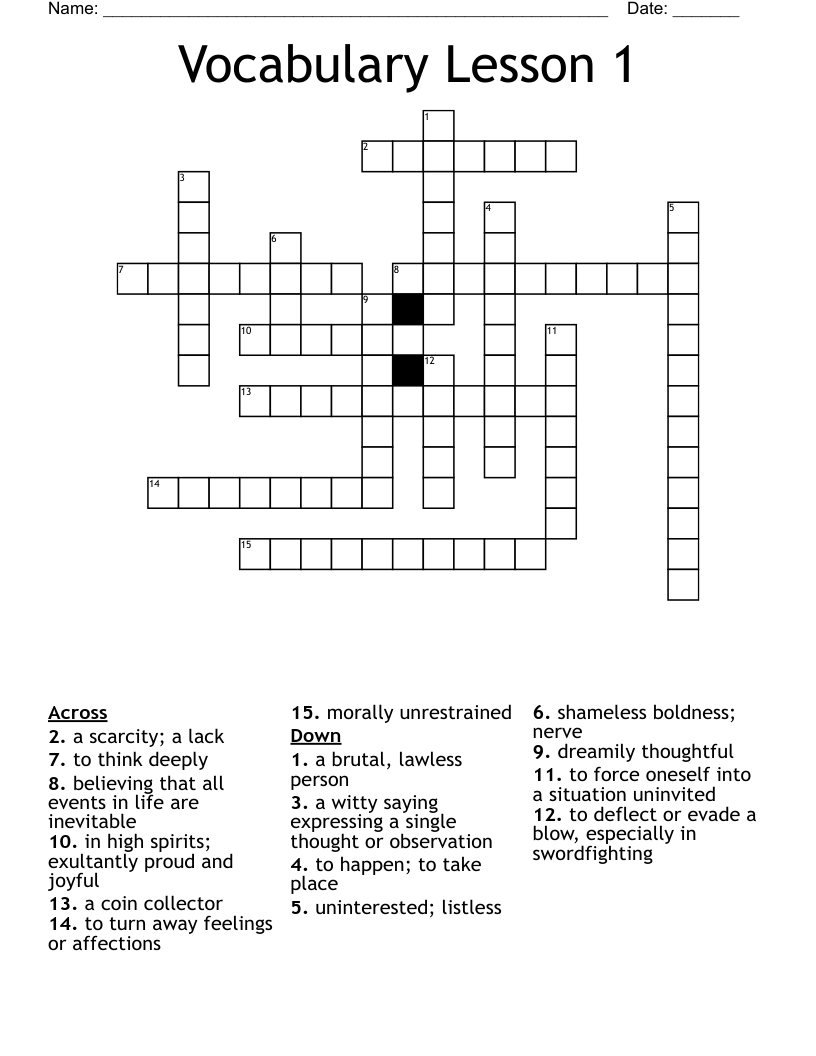 Vocabulary Lesson 1 Crossword
