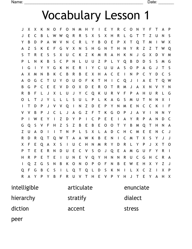 Vocabulary Lesson 1 Word Search