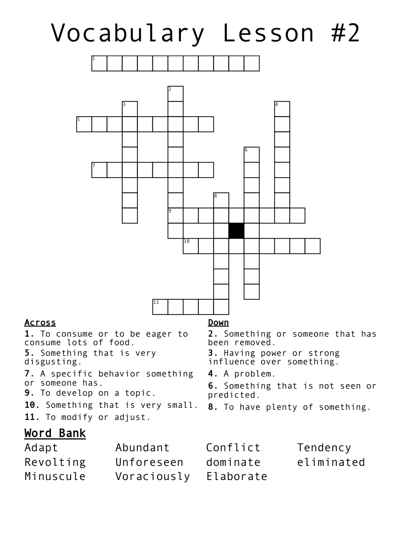 Vocabulary Lesson #2 Crossword