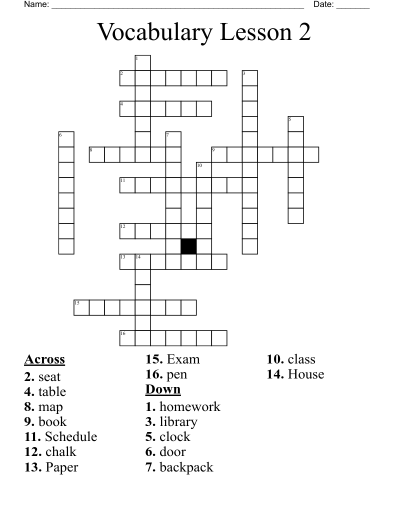 Vocabulary Lesson 2 Crossword