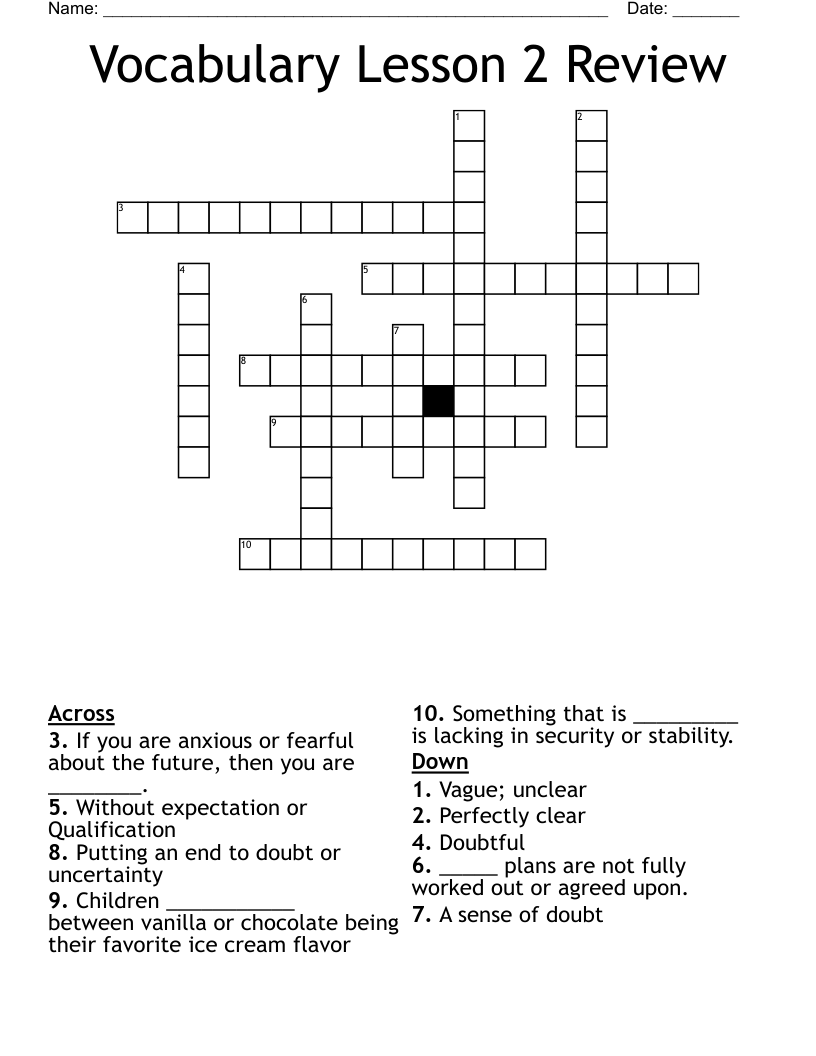 Vocabulary Lesson 2 Review Crossword