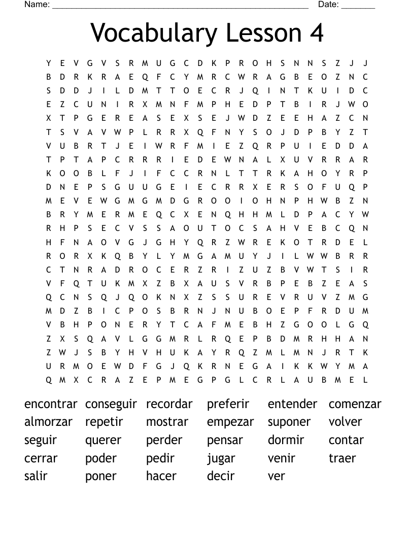 Vocabulary Lesson 4 Word Search