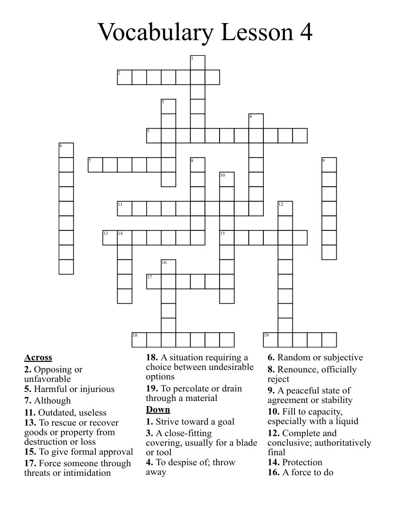 Vocabulary Lesson 4 Crossword