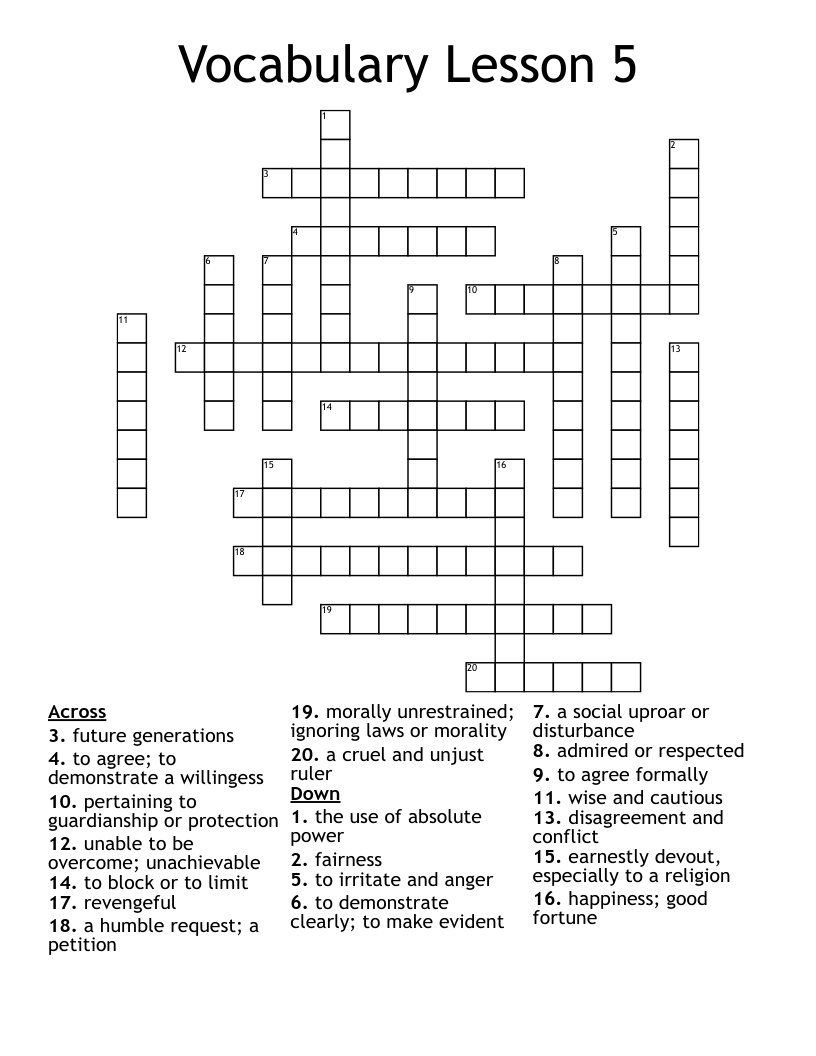 Vocabulary Lesson 5 Crossword