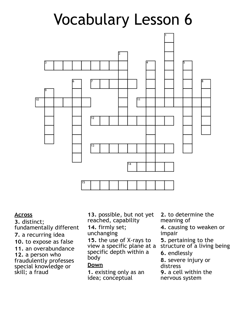 Vocabulary Lesson 6 Crossword