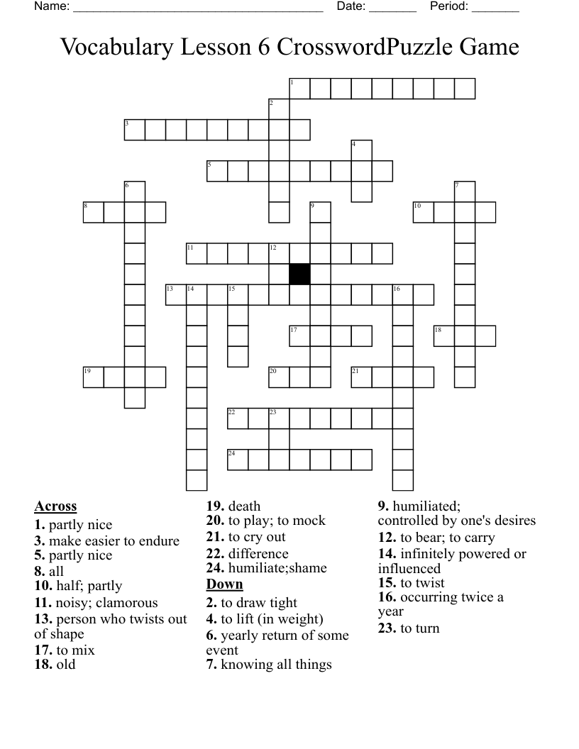 Vocabulary Lesson 6 CrosswordPuzzle Game