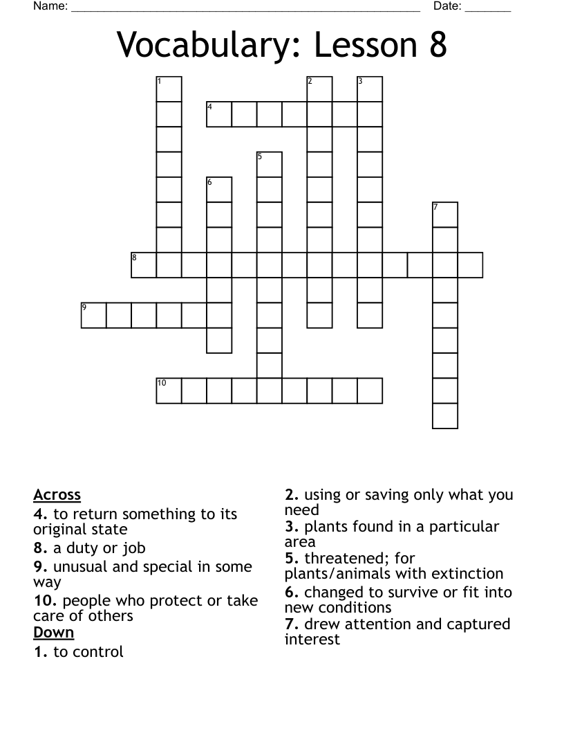 Vocabulary: Lesson 8 Crossword