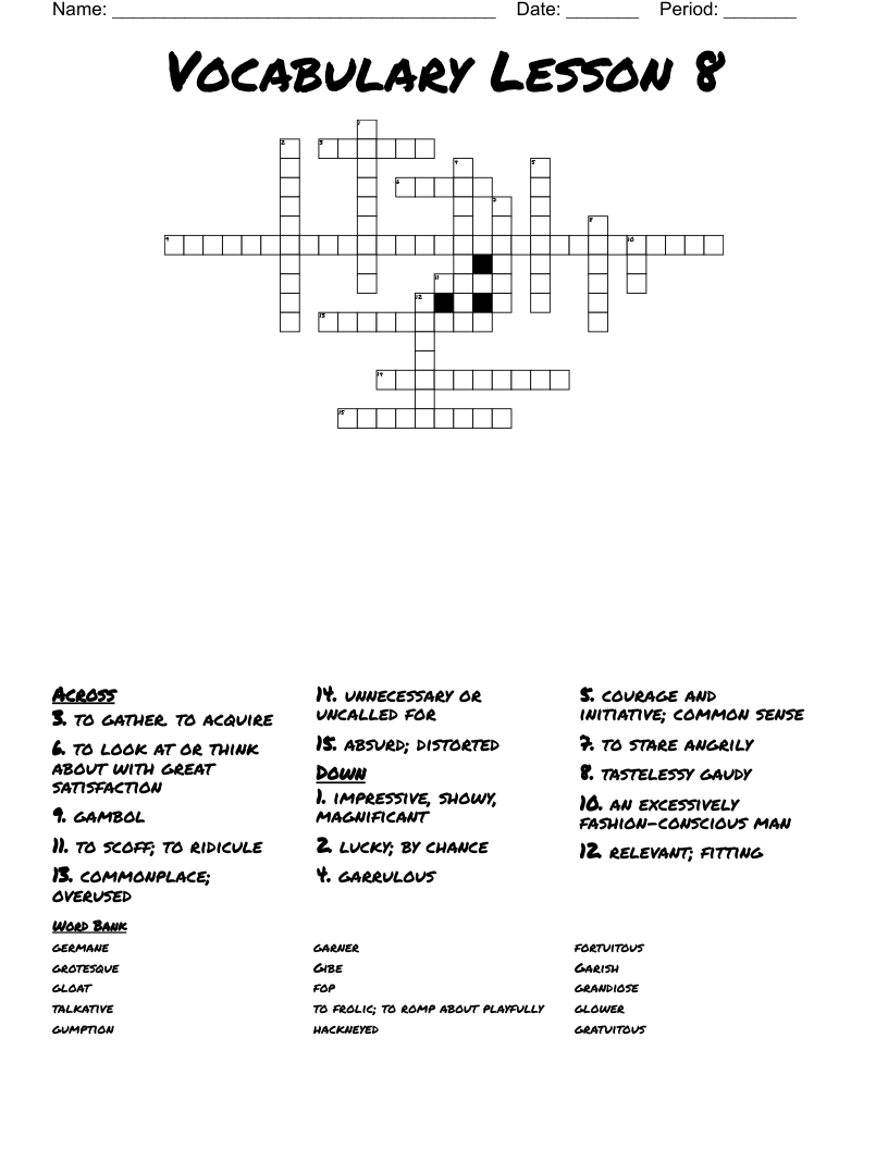 Vocabulary Lesson 8  Crossword