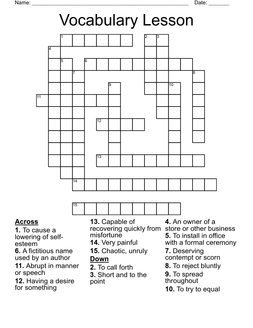 Vocabulary Lesson  Crossword