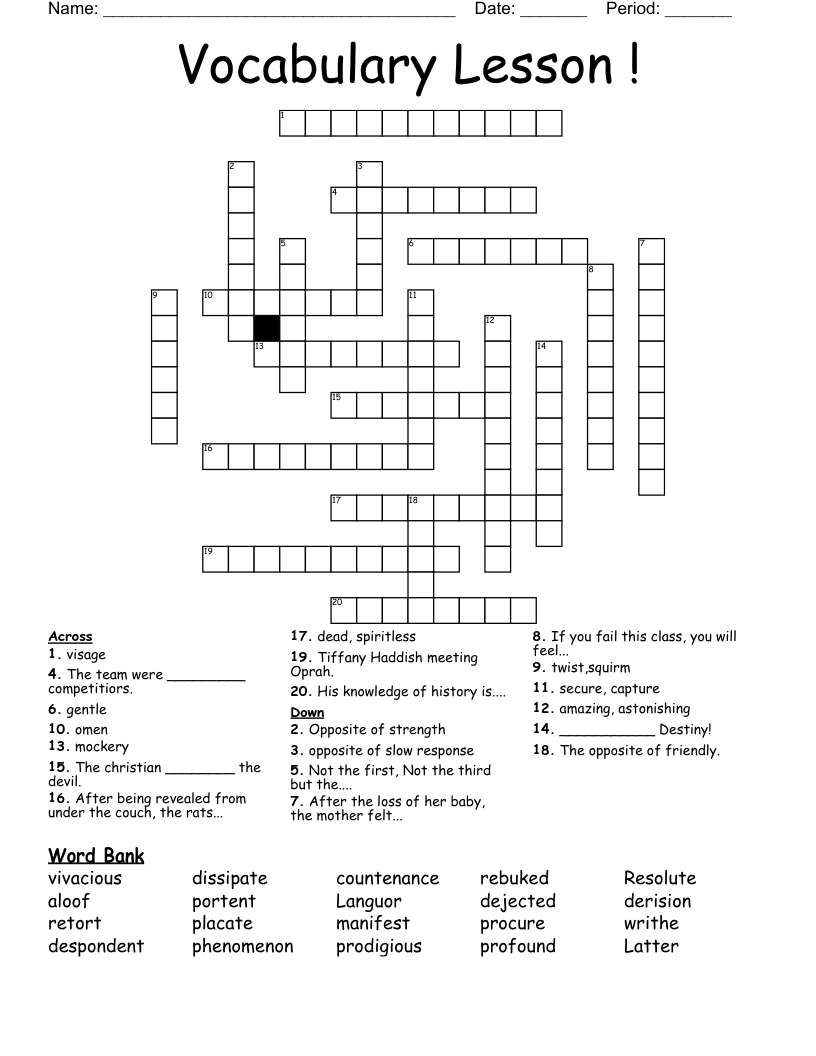 Vocabulary Lesson ! Crossword