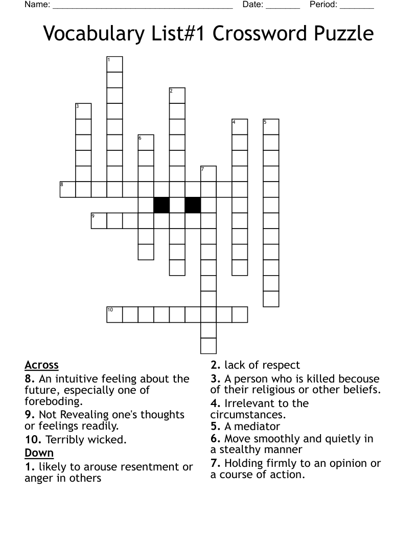 Vocabulary List#1 Crossword Puzzle