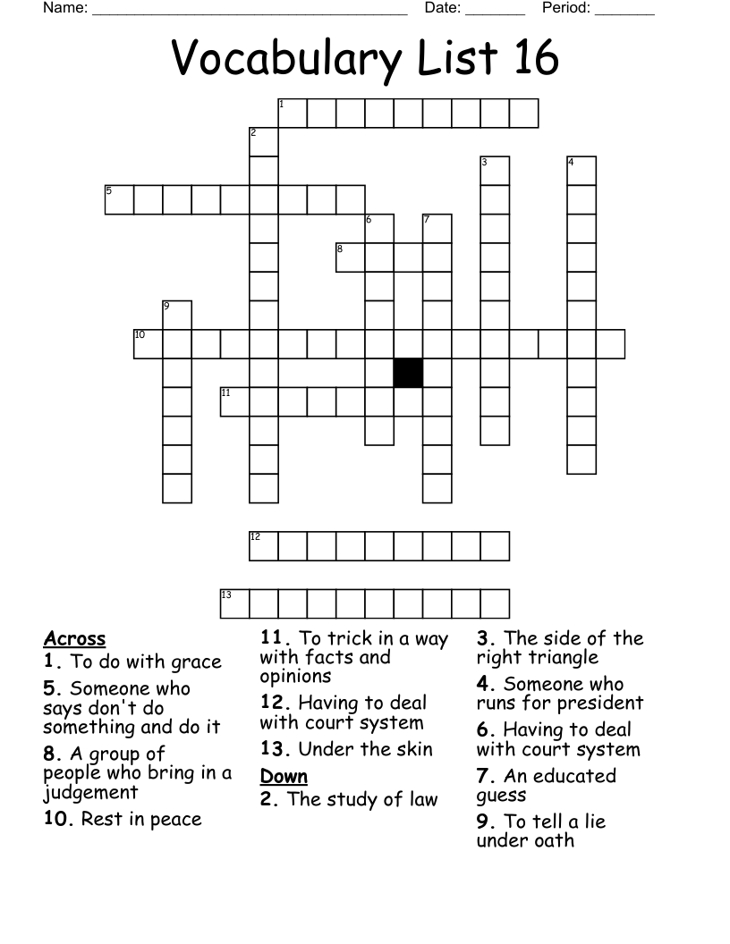 Vocabulary List 16 Crossword
